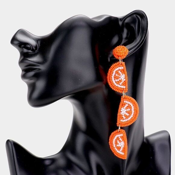 Triple Orange Seed Bead Felt Back Earrings - Picture 3 of 5